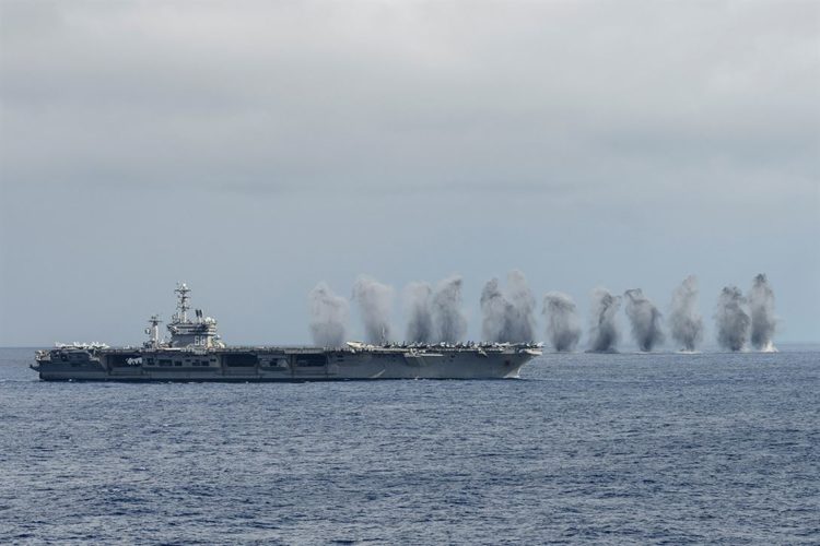 Picture of the Day: Aircraft from Carrier Air Wing 11 Drop Live Ordnance During Flight Demonstration