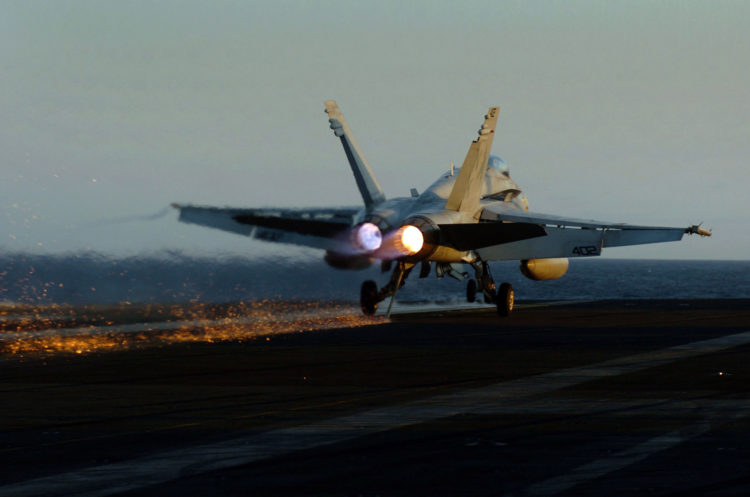Watch: See the Sparks Fly! US Navy F-18 Lands on the USS Gerald R. Ford (CVN-78) at Night