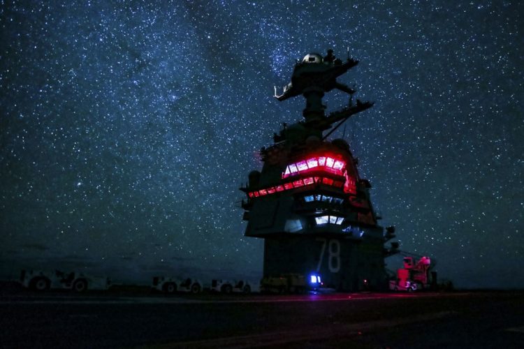 Picture of the Day: USS Gerald R. Ford Aircraft Carrier in the Atlantic Ocean under the Stars