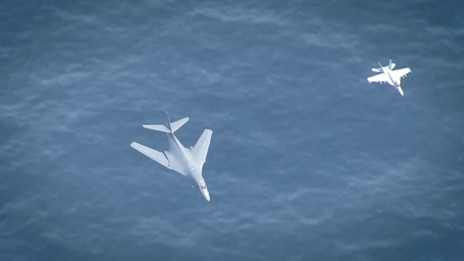 Watch: B-1B Lancer Bombers fly over 3 US carriers off the coast of North Korea