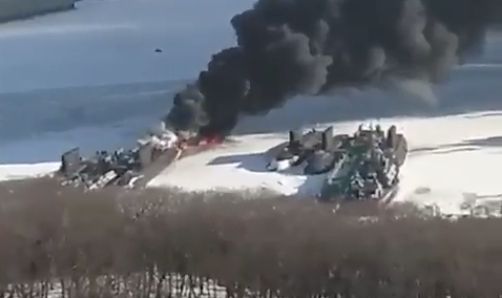 Watch: Russia claims this fire raging near their submarines was all part of a training exercise