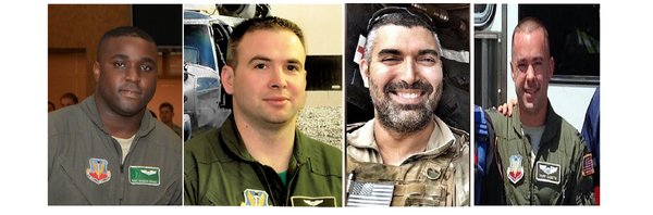 Staff Sgt. Dashan Briggs, from left, Capt. Andreas O'Keeffe, Master Sgt. Christopher Raguso and Capt. Christopher Zanetis were among the seven airmen killed March 15 when an HH-60 Pave Hawk crashed in western Iraq. These four airmen were assigned to the New York Air National Guard's 106th Rescue Wing. (Air Force)