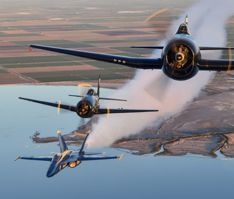 Picture of the Day: US Navy Blue Angels Heritage Flight: F6F Hellcat, F8F Bearcat & F/A-18 Hornet