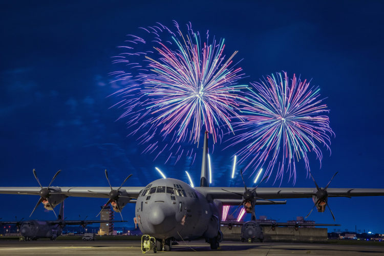 Picture of the Day: C-130J Super Hercules and Fireworks Display at Yokota Air Base, Japan