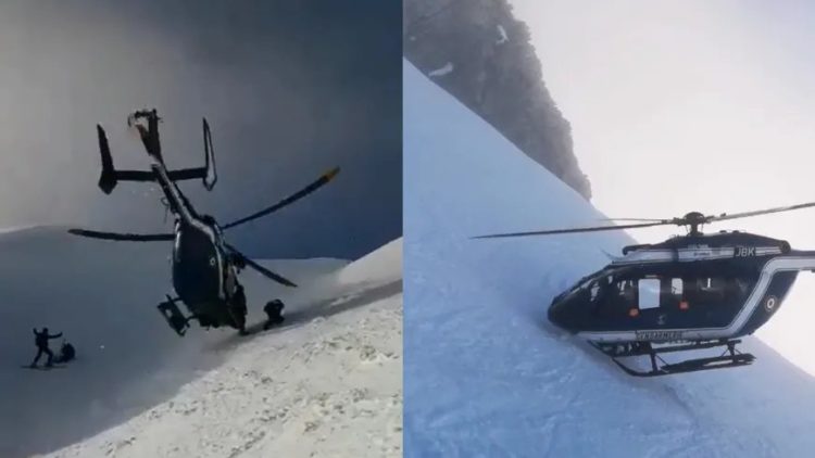 Watch: Incredible footage of helicopter pilot putting rotor within inches of a mountain to rescue skier in the Alps
