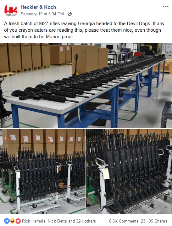 Heckler & Koch call Marines 'crayon eaters' in social media post about shipping them M27 rifles