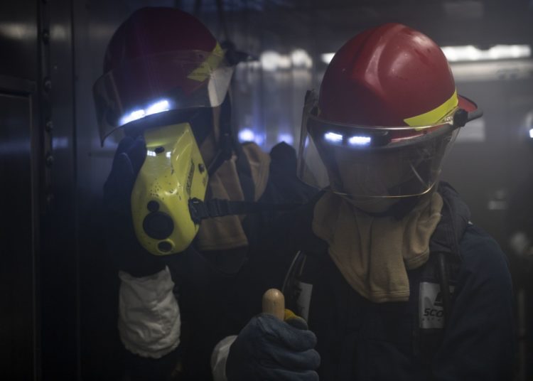 The Pic of the Day: Don’t try this at home, Firefighting inside a warship