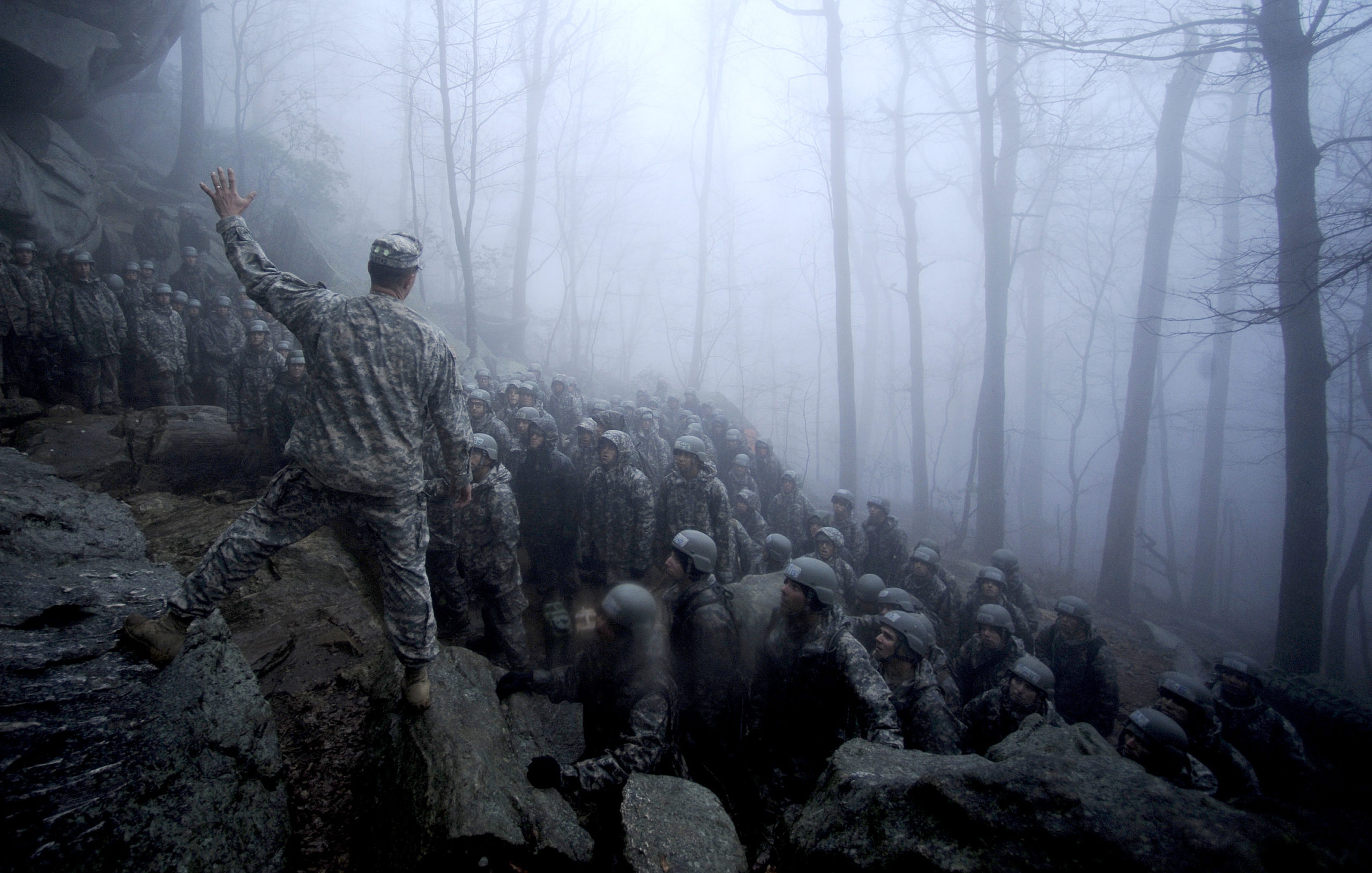 Rangers about to rappel during their training.