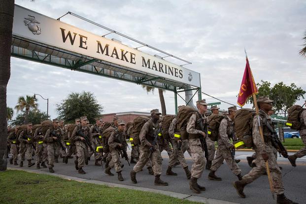 Marine recruits nine-mile hike