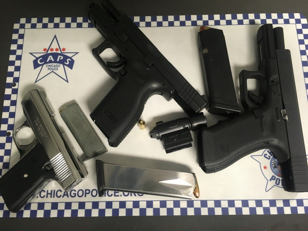 Handguns seized by the Chicago Police Department.