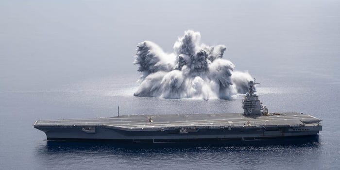 Photos Show the US Navy Setting off Explosions Near its New Supercarrier in Tests