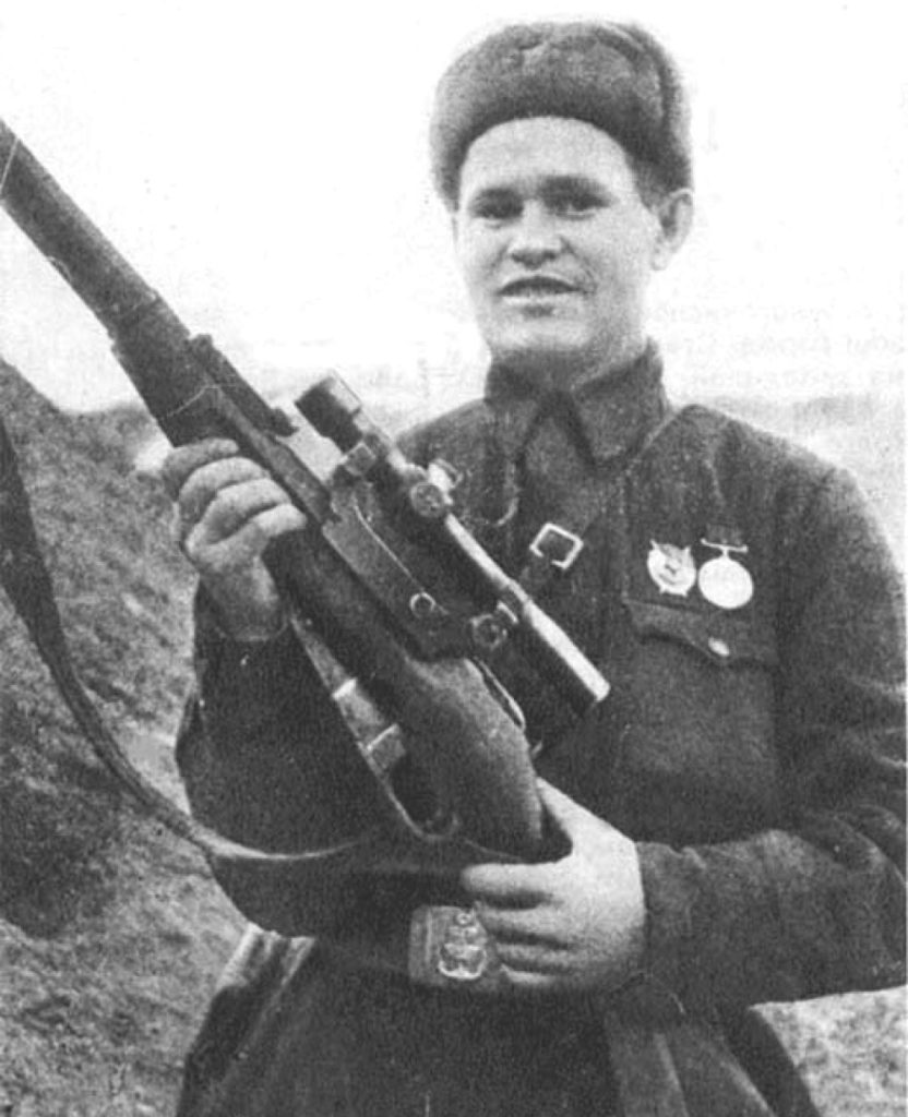 Vasily Zaytsev with his Mosin Nagant sniper rifle.