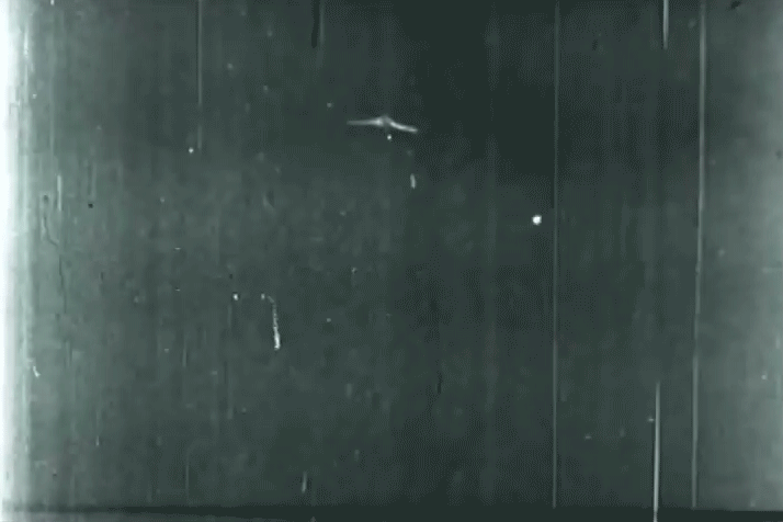 An F-86 Sabre shoots down a MiG-15 over Korea.