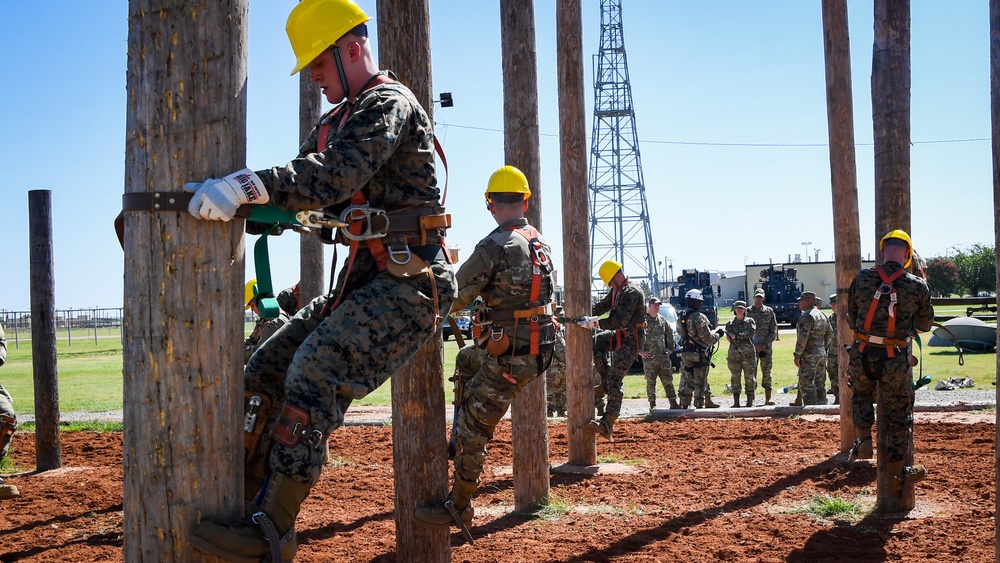 soldiers climbing poles