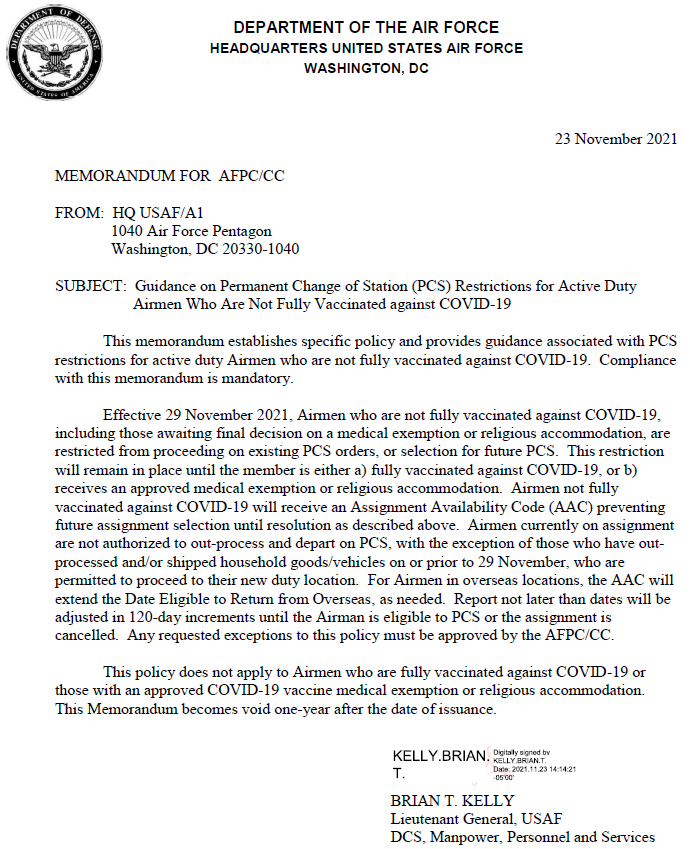 Air Force COVID vaccine memo