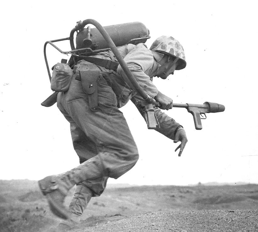 soldier carrying a flamethrower