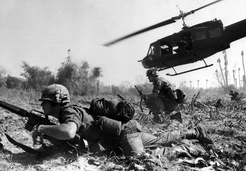 Huey helicopter in Vietname lifts off