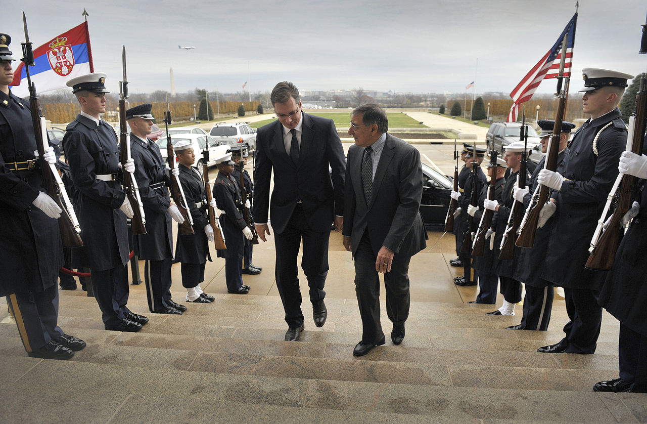 Serbian President Vucic and Leon Panetta