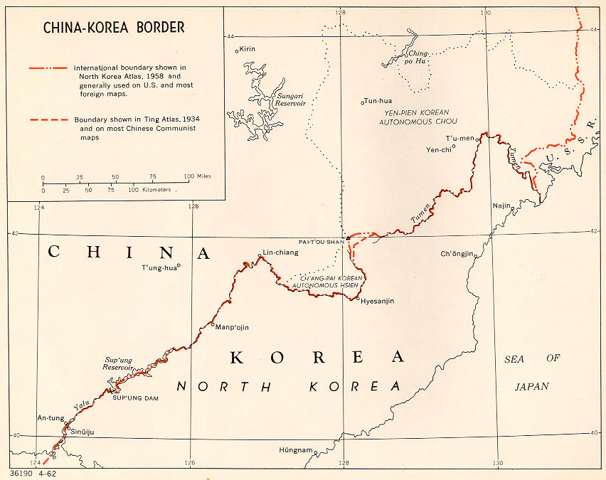 China-North Korea border map