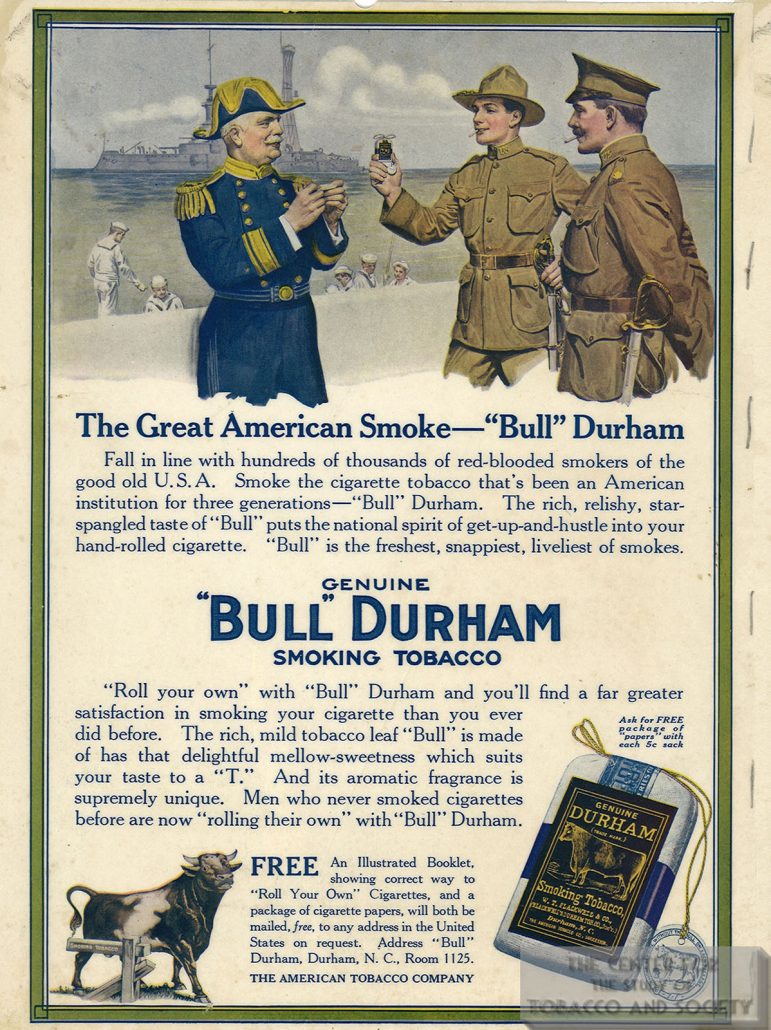 “Bull” Durham Smoking Tobacco advertisement, 1918