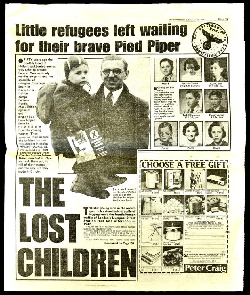  First page of the three page article about Nicky and the Kindertransport published in the Sunday Mirror on 28 February 1988, titled The Lost Children (Sir Nicholas Winton Official Website). Source: https://www.nicholaswinton.com/exhibition/recognition-1988