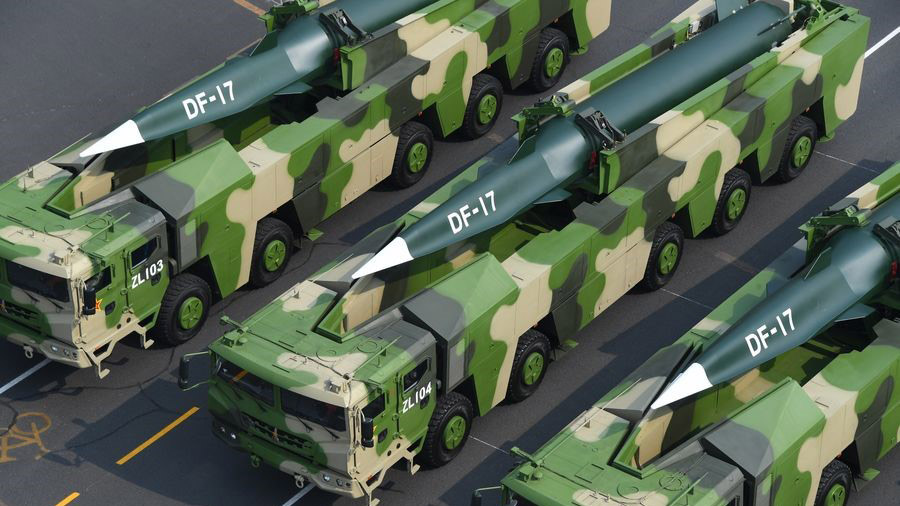  The Dongfeng-17 (DF-17) hypersonic weapon system on parade in Beijing, October 2019 (Wikimedia Commons).