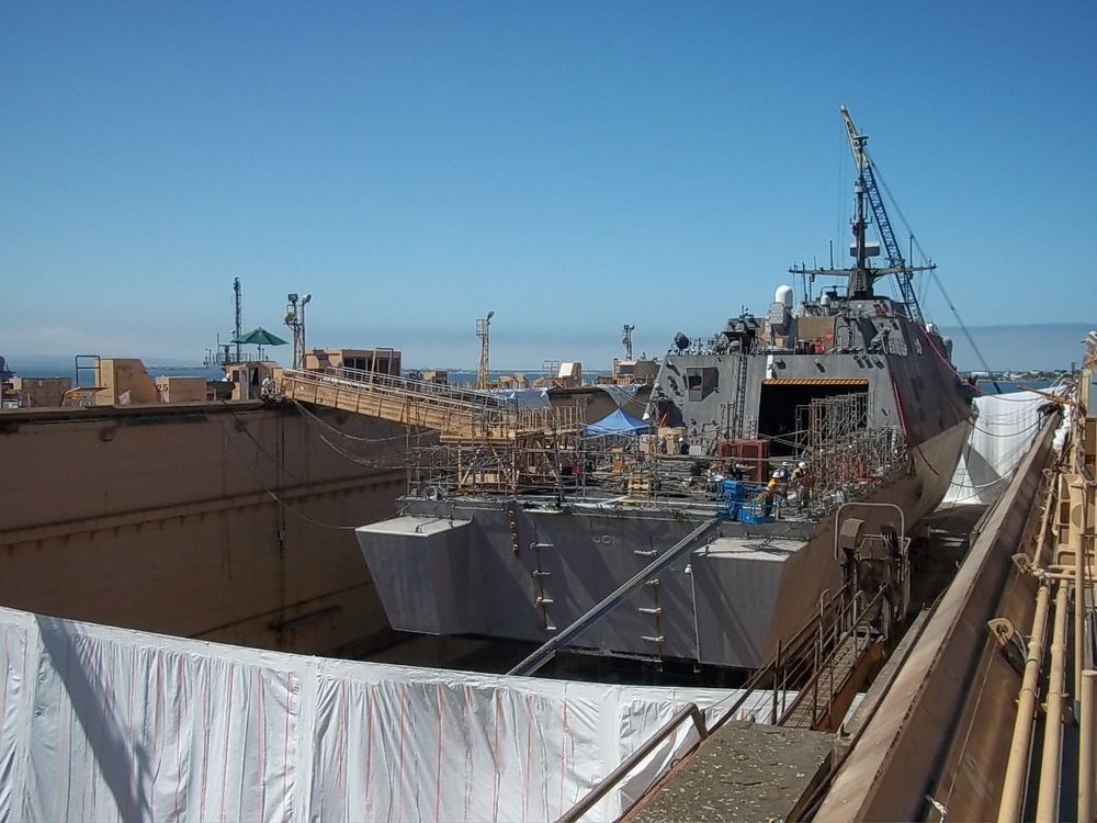 The littoral combat ship USS Freedom is undergoing $1.8 million in maintenance while in dry dock at BAE Systems San Diego Ship Repair. Freedom is scheduled to undock Sept. 19, 2011. (Photo by: Josiah Poppler via DVIDS). Source: https://www.dvidshub.net/image/426476/uss-freedom-undergoes-maintenance