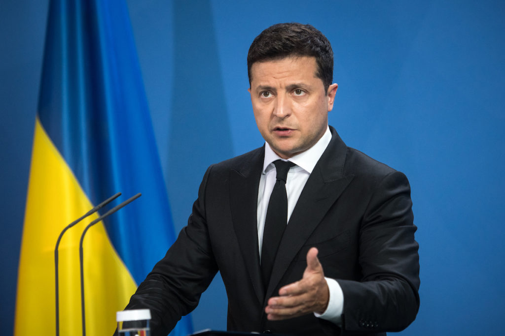 Ukrainian President Volodymyr Zelensky Visits Berlin (Getty Images via Coin Desk). Source: https://www.coindesk.com/policy/2021/10/06/ukraines-president-rejects-crypto-bill-demands-changes/