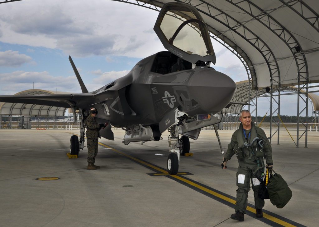 Marine Col. Arthur Tomassetti, the 33rd Fighter Wing vice commander, walks away from his F-35B Lightning II after a sortie. An engine blade crack was discovered with the aircraft later on (Wikimedia Commons). Source: https://commons.wikimedia.org/wiki/File:Tomassetti_After_F-35B_Flight_2013_130301-F-ZZ999-456.jpg