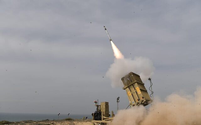 An Iron Dome missile defense system fires an interceptor at a target during an exercise in early 2021 (Israel Defense Ministry via The Times of Israel). Source: https://www.timesofisrael.com/us-military-tests-iron-dome-in-guam-with-eyes-on-threats-from-china-report/