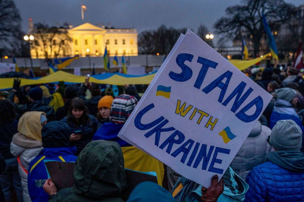 A protest held in Washington D.C. in front of the White House (AP via ABC News). Source: https://abcnews.go.com/International/protesters-worldwide-streets-russian-aggression-ukraine/story?id=83092071