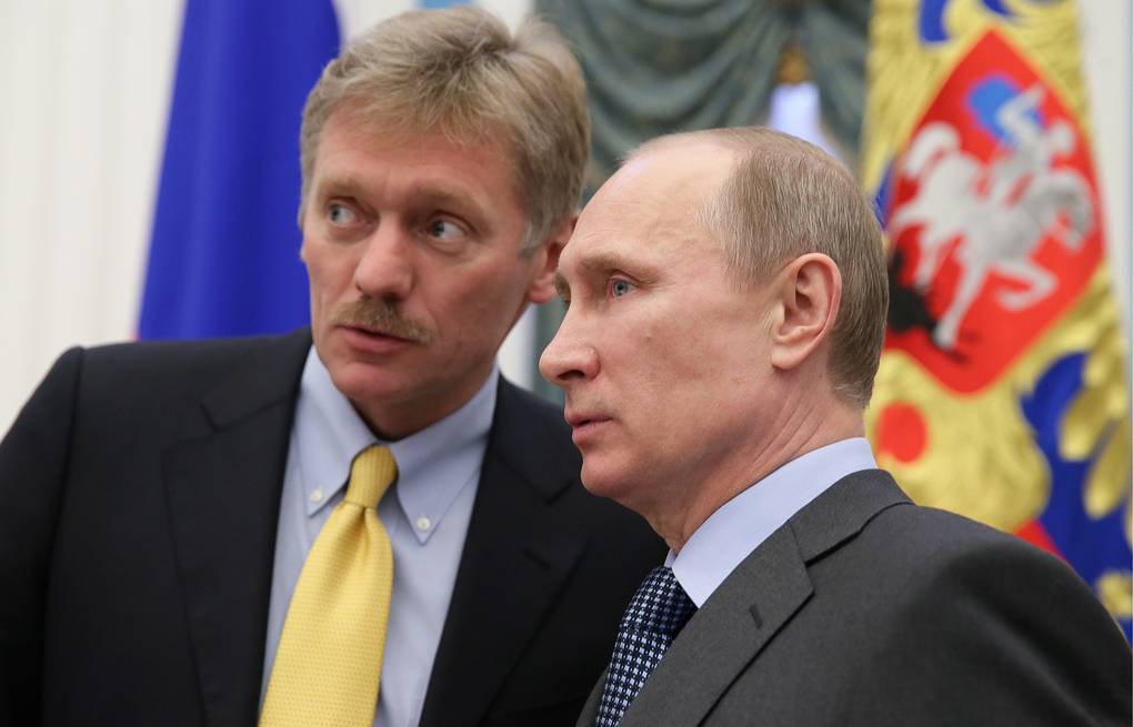 Russian President Vladimir Putin (R) and presidential spokesman Dmitry Peskov (L) (ITAR-TASS/Mikhail Metsel). Source: https://tass.com/russia/747963?utm_source=google.com.ph&utm_medium=organic&utm_campaign=google.com.ph&utm_referrer=google.com.ph