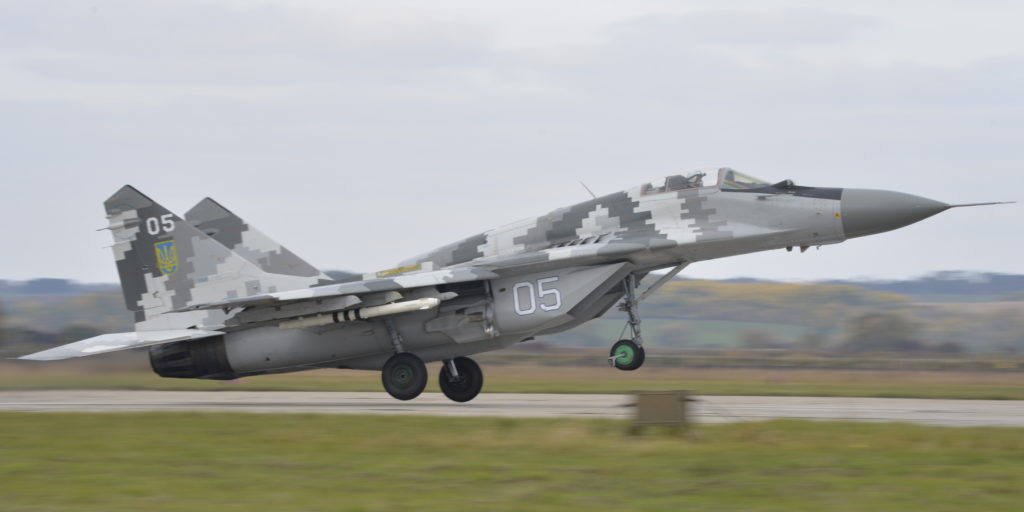 A MiG-29 Fulcrum takes off from Starokostiantyniv Air Base, Ukraine