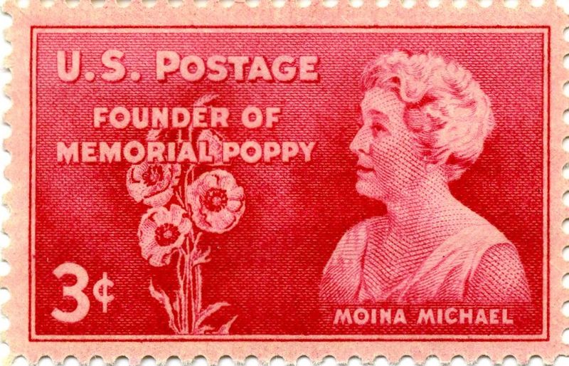 Moina Michael, promoter of Poppy Day observance, commemorated in US postage stamp of 1948.