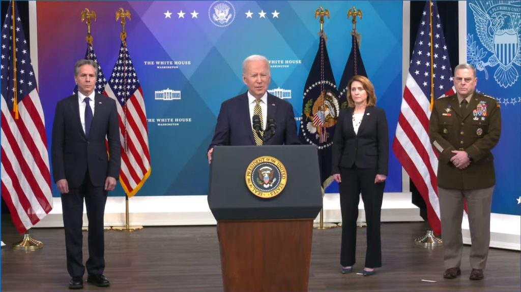 US President Joe Biden after he had authorized a $800 million security assistance package to Ukraine (Deputy Secretary of Defense Dr. Kathleen Hicks). Source: https://twitter.com/DepSecDef/status/1504147782797516805