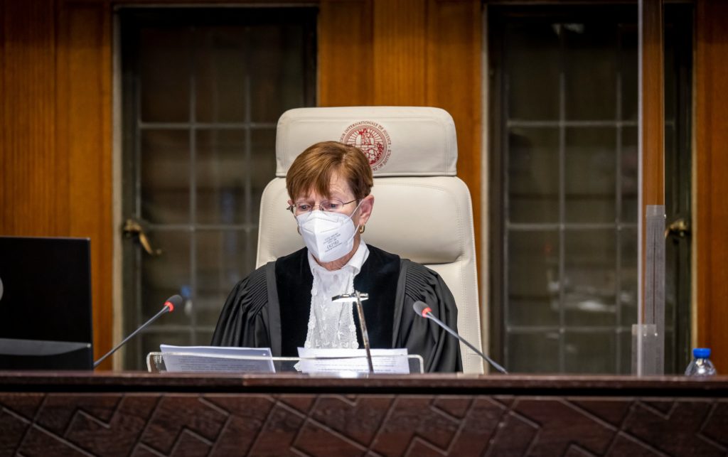 Judge Joan Donoghue during the reading of the provisional measures regarding Ukraine and Russia (ICJ Official Twitter Account). Source: https://twitter.com/CIJ_ICJ/status/1504172244758585345