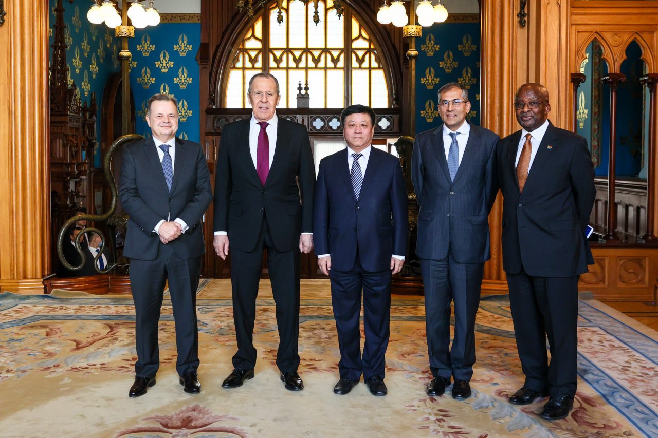 Russian Foreign Minister Lavrov with BRICShttps://twitter.com/mfa_russia/status/1506349280818257928 Brazil, India, China, and South Africa in Moscow (MFA Russia). Source:https://twitter.com/mfa_russia/status/1506349280818257928