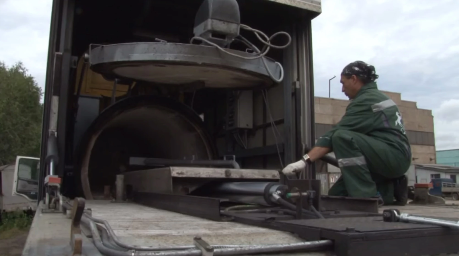 A mobile Russian crematorium used to incinerate war dead. 