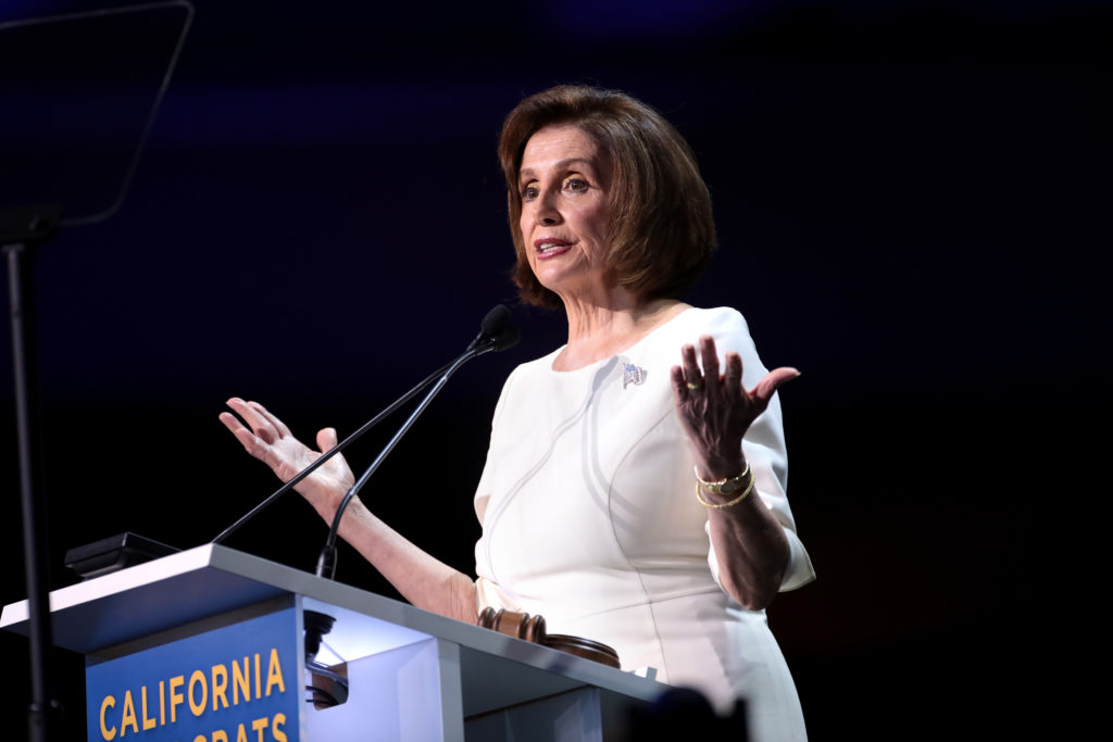 Speaker of the House Nancy Pelosi speaking with attendees at the 2019 California Democratic Party State Convention at the George R. Moscone Convention Center in San Francisco, California. (Wikimedia Commons). Source: https://commons.wikimedia.org/wiki/File:Nancy_Pelosi_(47998992938).jpg