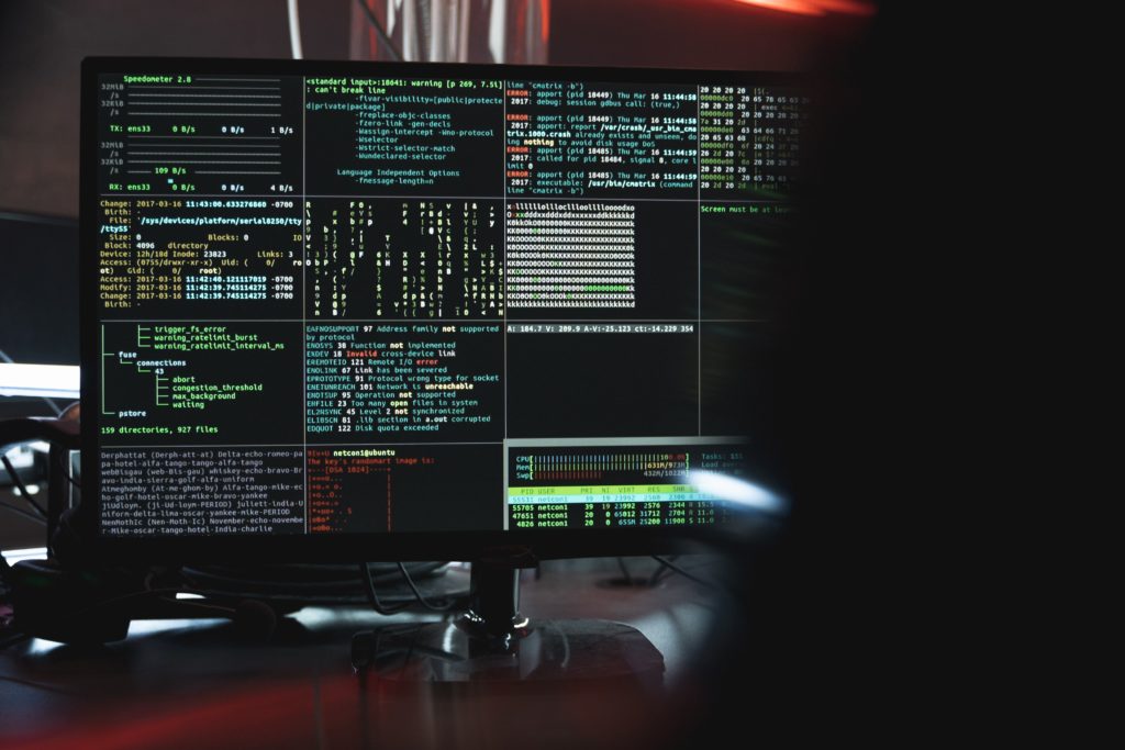 A computer showing a close-up view of system hacking (Tima Miroschnichenko). Source: https://www.pexels.com/photo/close-up-view-of-system-hacking-in-a-monitor-5380664/