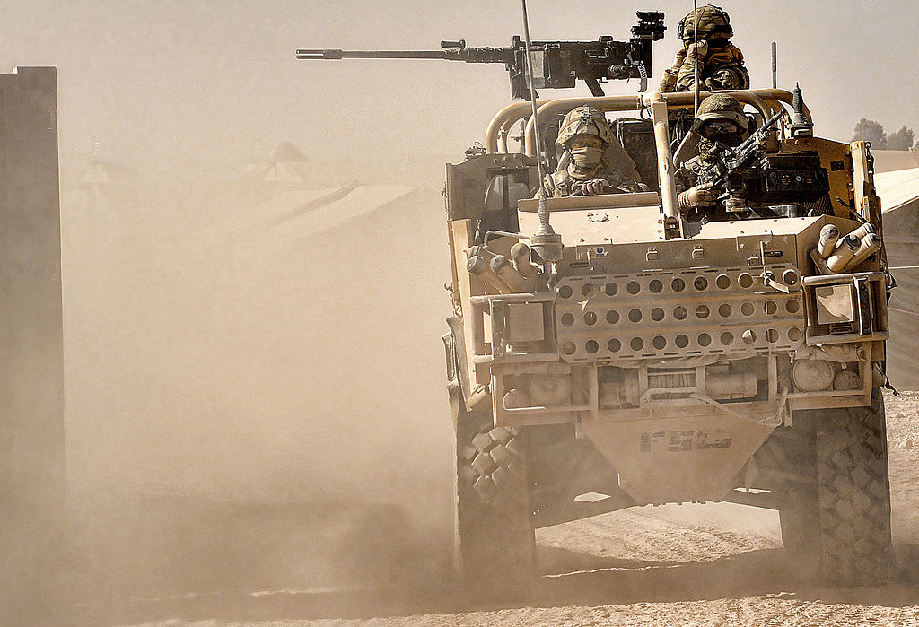 Soldiers from 9 Parachute Squadron 23 Engineer Regiment are pictured patrolling in a Jackal vehicle during construction of the next phase of Route Trident in Helmand, Afghanistan (POA(Phot) Sean Clee, OGL v1.0OGL v1.0, via Wikimedia Commons). Source: https://commons.wikimedia.org/wiki/File:Soldiers_Patrol_in_a_Jackal_Vehicle_During_Construction_of_Route_Trident_in_Helmand,_Afghanistan_MOD_45152220.jpg