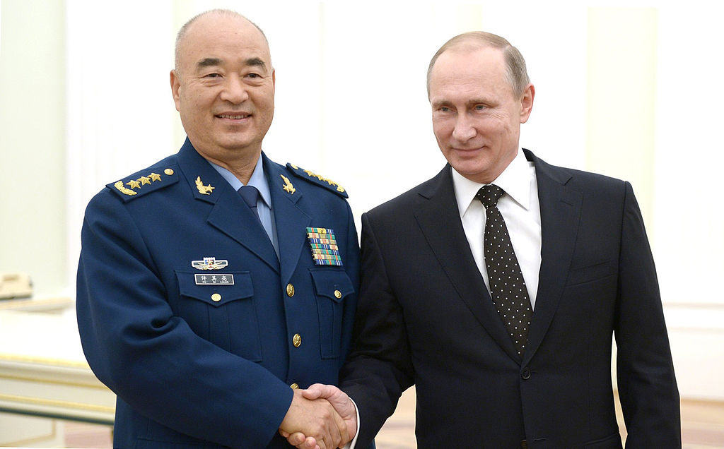 Meeting of the President of Russia Vladimir Putin with the Deputy Chairman of the Central Military Council of the People's Republic of China Xu Qiliang (Kremlin.ru, CC BY 4.0 , via Wikimedia Commons). Source: https://commons.wikimedia.org/wiki/File:Vladimir_Putin_and_Xu_Qiliang.jpg