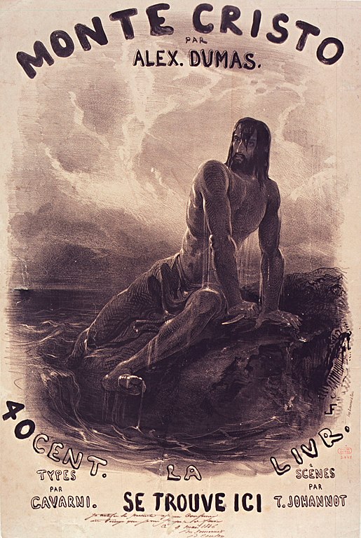 Dantès on his rock, poster by Paul Gavarni for Monte Cristo by Alexandre Dumas.