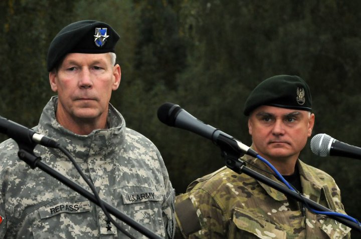 Maj. Gen. Michael Repass, left, commanding general, U.S. Special Operations Command Europe, and Col. Piotr Patalong, commander of the Polish Special Operations Forces Command, addresses members of the Polish media on Sept. 20 at Drawksow Pomorskie, Poland after the official start of the Jackal Stone 10 exercise. Jackal Stone 10, hosted by Poland and Lithuania this year, is an annual international special operations forces (SOF) exercise held in Europe. Its objective is to enhance capabilities and interoperability amongst the participating special operations forces and as well as build mutual respect while sharing doctrinal concepts. The exercise, which is coordinated with U.S. Special Operations Command Europe, includes countries from Poland, Lithuania, Latvia, Croatia, Romania, and Ukraine participating in the exercise. (U.S. Special Operations Command Europe Facebook, U.S. Army photo by Master Sgt. Donald Sparks). Source: https://www.facebook.com/SOCEUR/photos/maj-gen-michael-repass-left-commanding-general-us-special-operations-command-eur/438546023195/