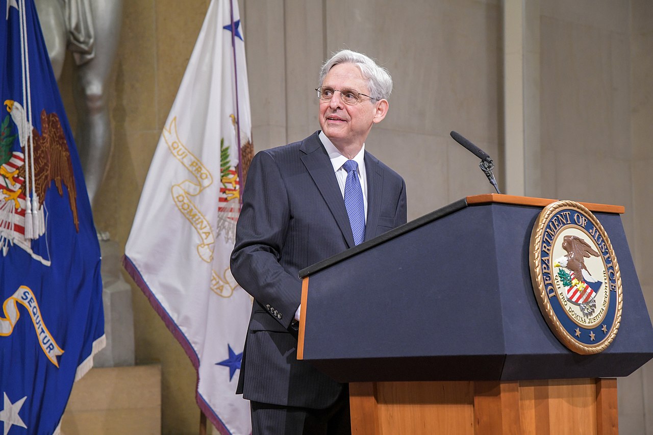 Attorney General Merrick Garland delivered remarks to DOJ employees highlighting his goals and priorities (The United States Department of Justice, Public domain, via Wikimedia Commons). Source: https://commons.wikimedia.org/wiki/File:Attorney_General_Merrick_Garland_delivers_remarks_to_DOJ_employees.jpg