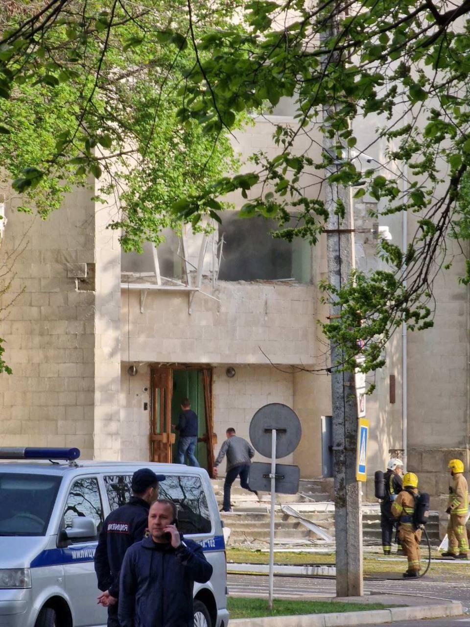 Transnistria's State Security Building after the attack (Liveuamap). Source: https://twitter.com/Liveuamap/status/1518611576370221062