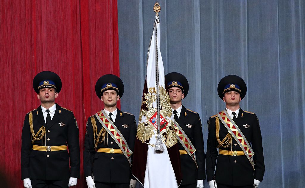 The ceremony of presenting the banner of the National Guard (Rosgvardia) troops. Source: https://commons.wikimedia.org/wiki/File:National_Guard_of_Russia_(2017-03-27)_01.jpg
