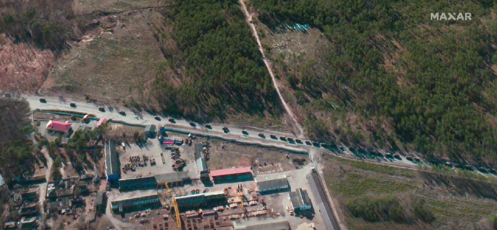 The infamous 40-mile Russian convoy which was reportedly stopped by Ukrainian Special Forces. The Belarusian saboteurs also contributed to the Russians' inability to provide the convoy with supplies (space.com). Source: https://www.space.com/russia-ukraine-invasion-convoy-3d-satellite-video