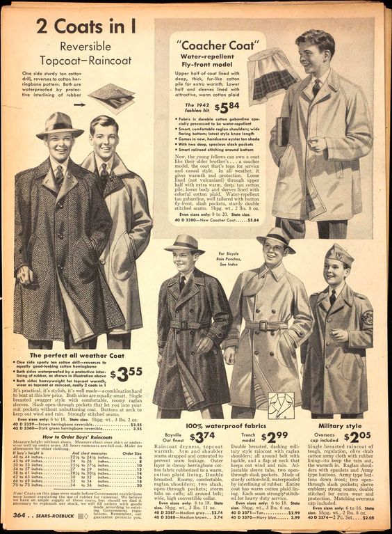 Boys coats from the fall Sears Catalog, 1942.