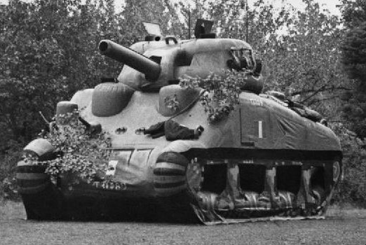An inflatable "dummy" M4 Sherman (Wikimedia Commons). Source: https://en.wikipedia.org/wiki/File:DummyShermanTank.jpg